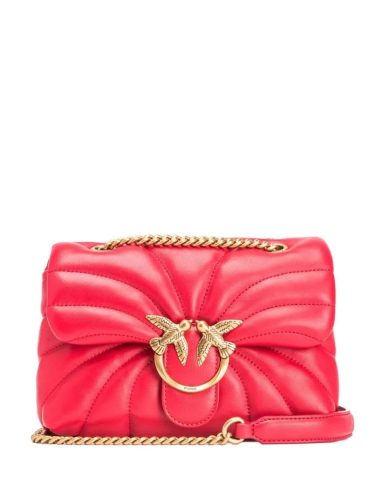 Pinko Shoppers – Pink Sheepskin Love Birds Shoulder Bag in rood