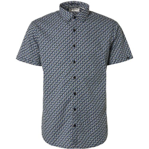 No Excess Shirt short sleeve allover printed washed blue