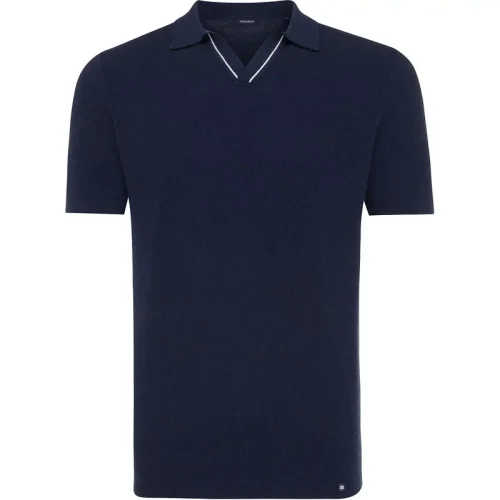 Tresanti Cosmo | pique v-neck polo with contrast line | navy