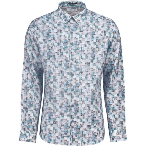 No Excess Overhemd lange mouw linnen met print aqua