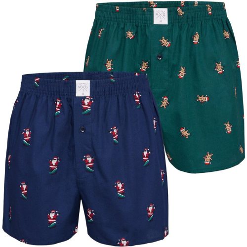 MG-1 Wijde kerst boxershorts heren groen / blauw 2-pack