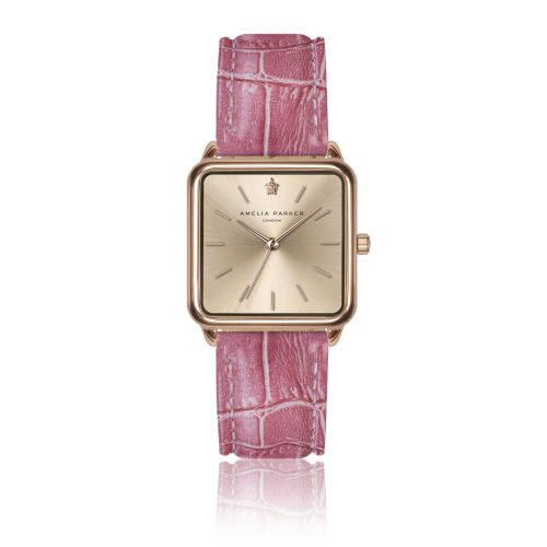 Lederen horloge voor vrouwen Amelia Parker Gold Plaza Pink