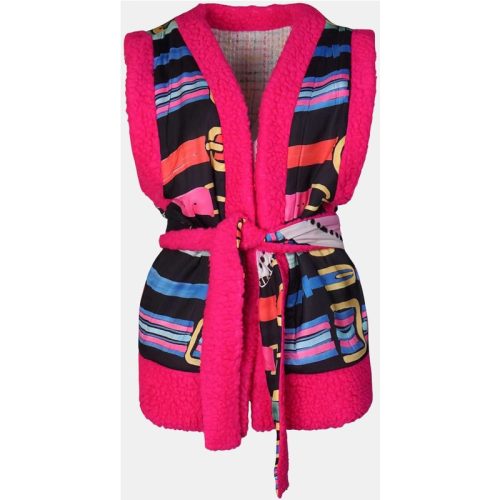 Mucho Gusto Gilet teddy roze omkeerbare riem print