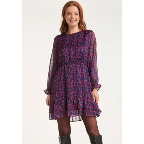 Smashed Lemon 24540 korte jurk met fuchsia bloemenprint