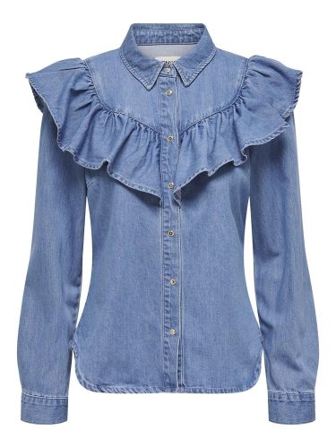 Only Female Blouses Onlindigo Ls Frill Dnm Shirt Qyt Noos