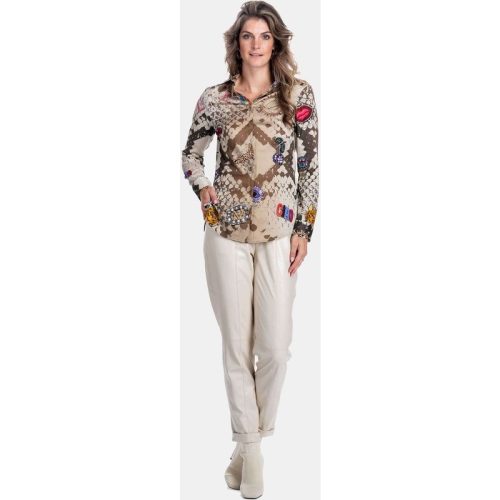 Mucho Gusto Blouse francis bay met beige slangenprint en kunstzinnige gedrukte patches