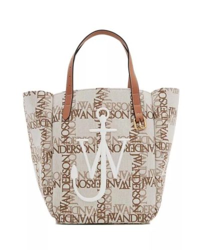 J.W.Anderson Totes & shoppers – Double Logo Print Canvas Tote Bag in beige