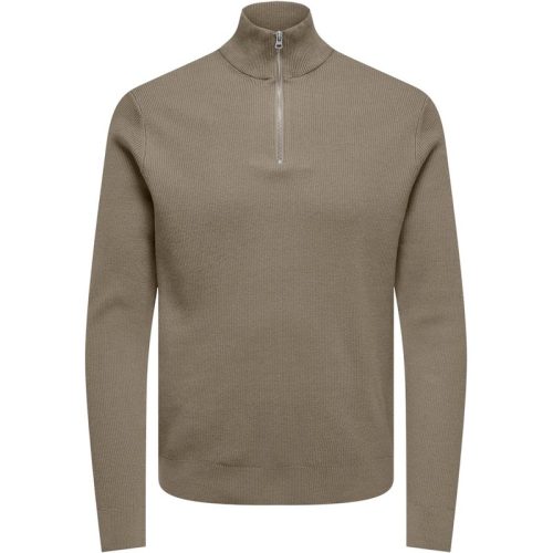 Only & Sons Onsphil reg 12 struc half zip knit taupe