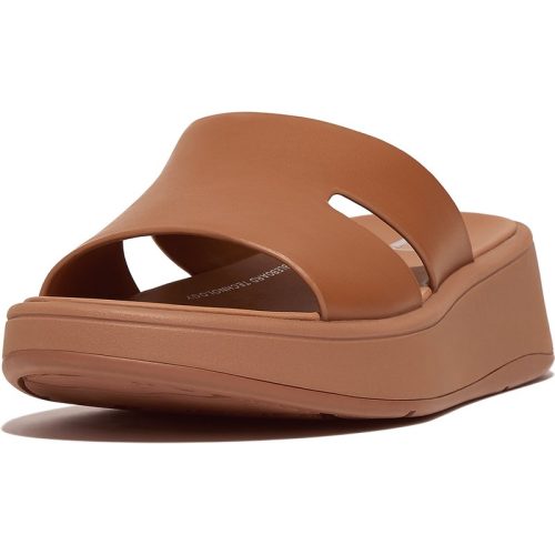 FitFlop F-mode raw-edge leather flatform h-bar slides