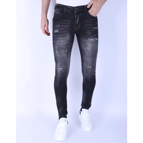 Local Fanatic Stonewash jeans slim fit met scheuren 1096