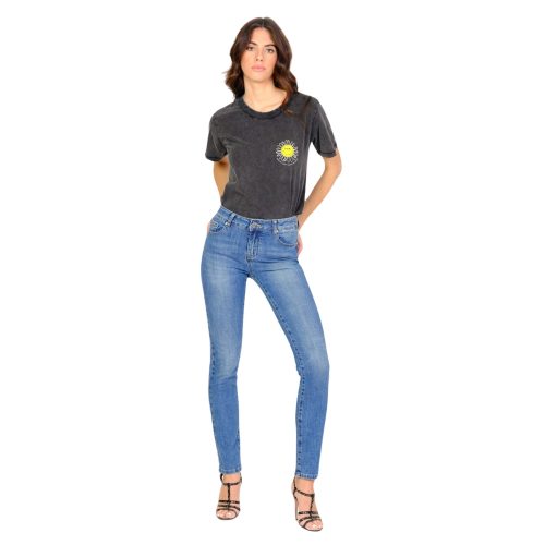 Dames skinny jeans in blauw stretchkatoen met gemiddelde taille F.A.M. Paris Ena