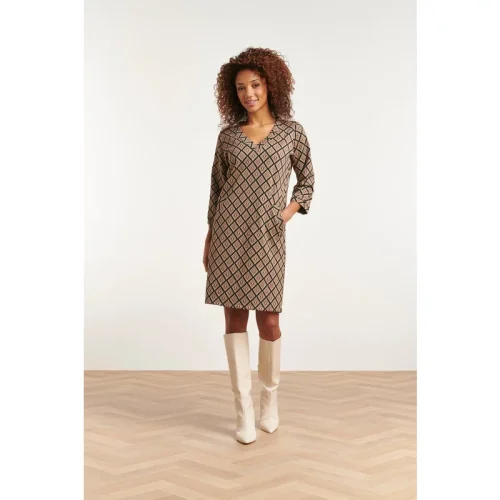 Smashed Lemon 23519 dames retro jurk met sand aztec print